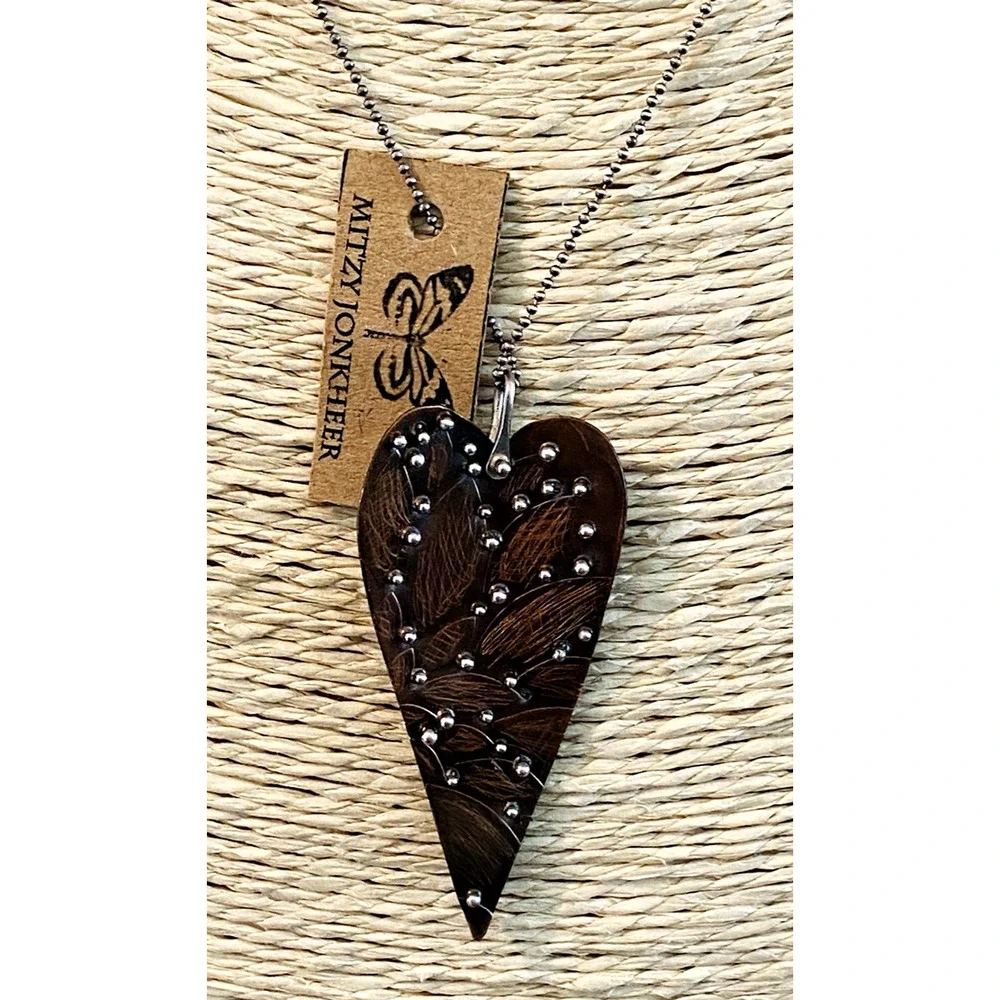 NWT Mitzy Jonkheer Sterling Silver Heart Pendant Necklace Handmade Artist Signed
